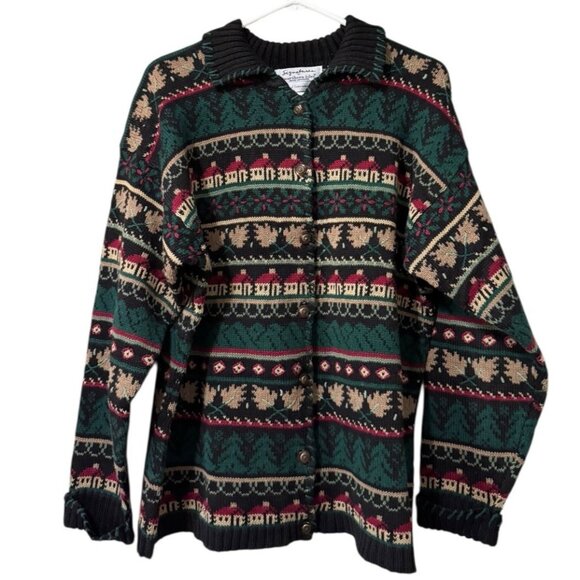 Signatures Northern Isles Hand Knit Button Cabincore Sweater Cardigan Size XL - Picture 1 of 13